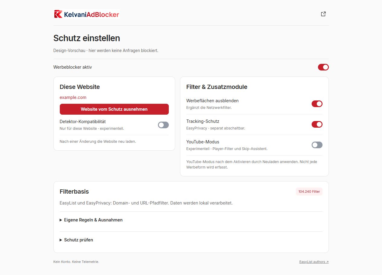 KelvaniAdBlocker: tatsächliche Browseransicht mit Beispieldaten